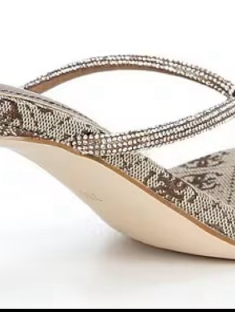 🧡 GUESS Mayan Rhinestone Metallic Logo Sandals Never Worn 🧡 - Picture 7 of 11